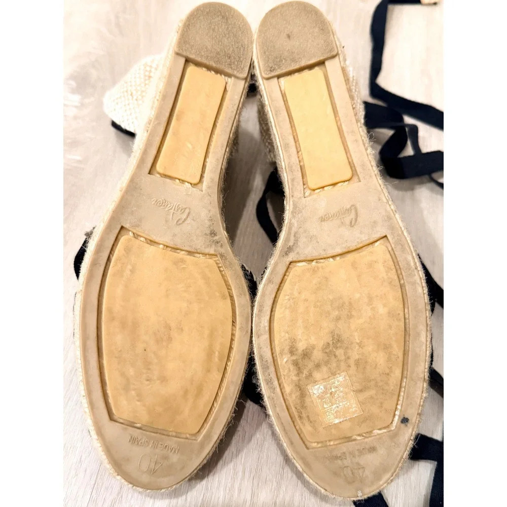 Castañer Cici Espadrille Wedge Sandals US 10 Black Ankle Tie Boho Coastal Resort